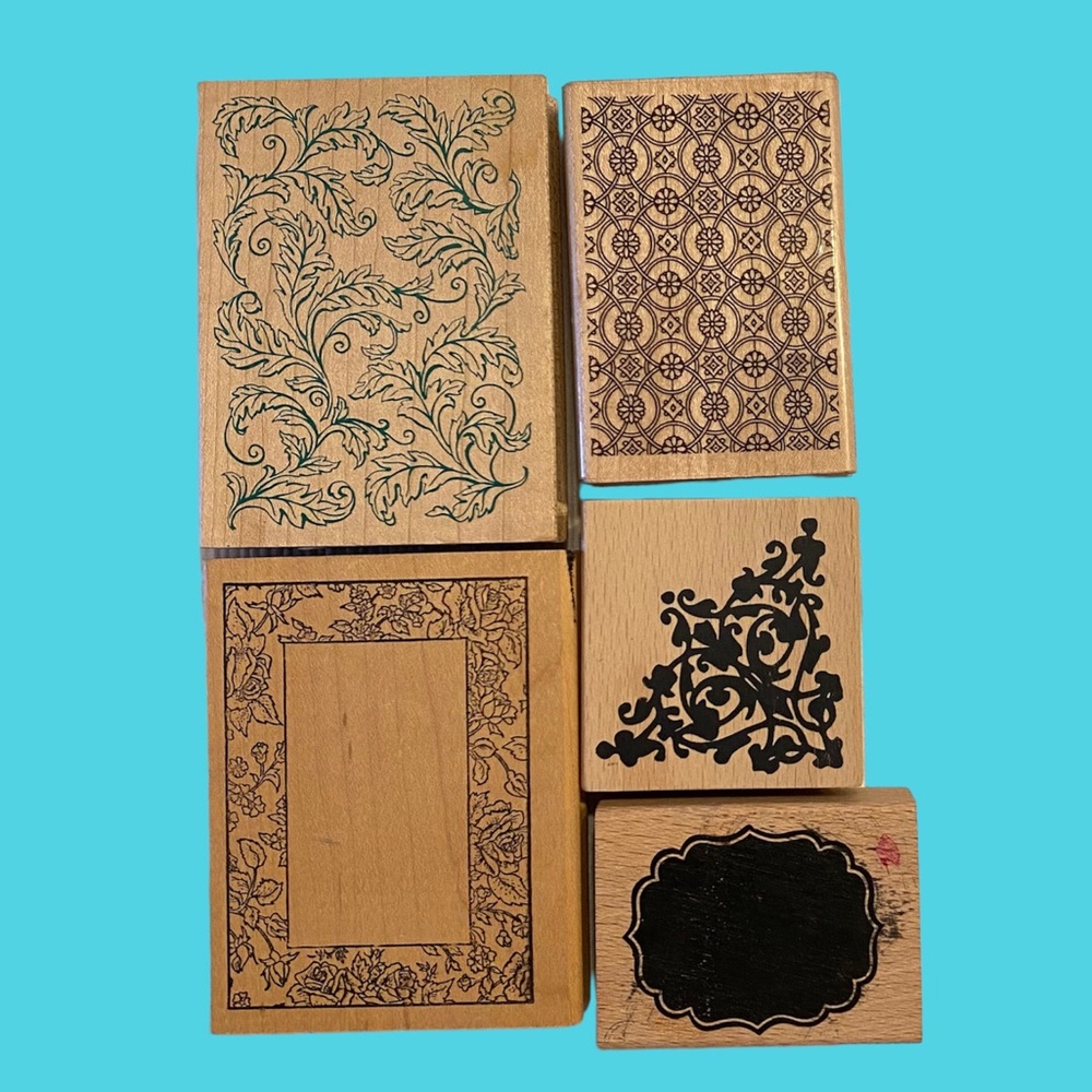 Lot of 5 Wood Mounted Stamps.